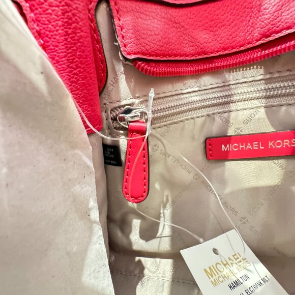 Michael Kors Hamilton Small Satchel Shoulder Bag MK Electric Pink Multi Exotic - Picture 13 of 15